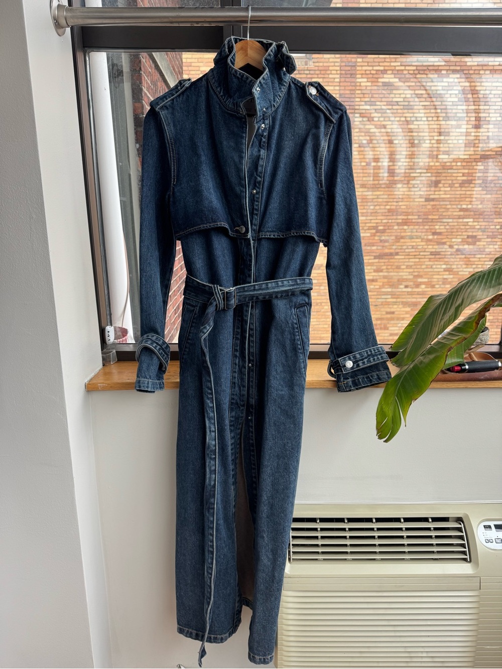 Zara Dark Blue Denim Trench-Style Jeans Coat with Belt